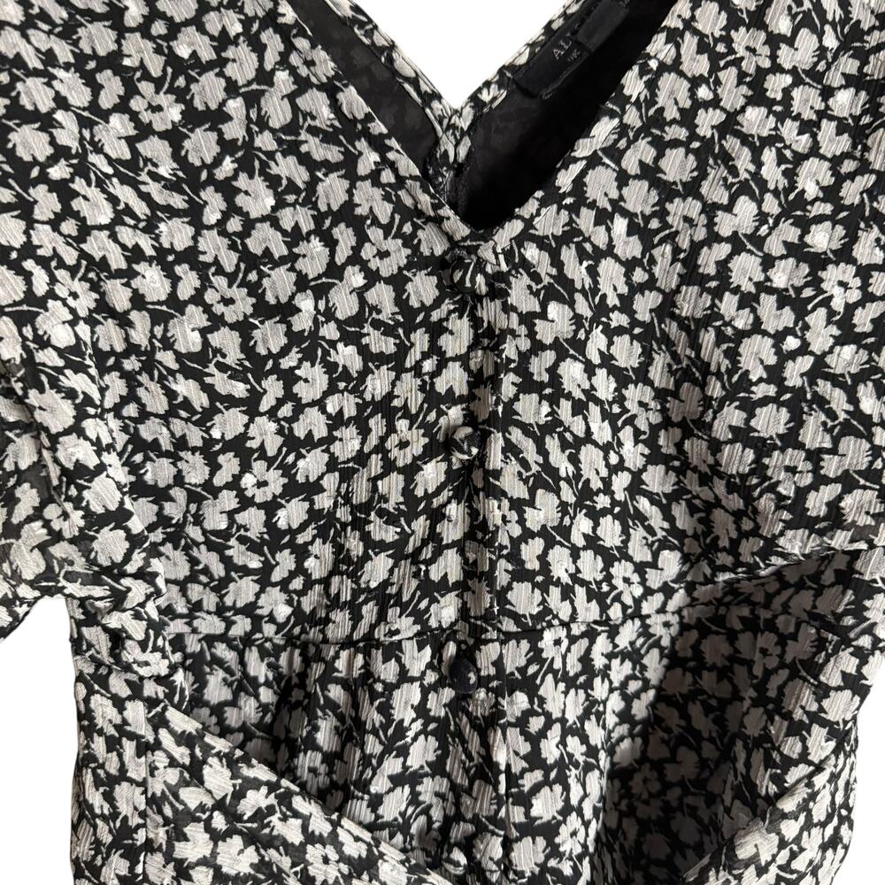 All Saints Ivy Gray Scatter Floral Print Belted Tie Waist A-Line Mini Dress Sz 2 - Picture 10 of 16
